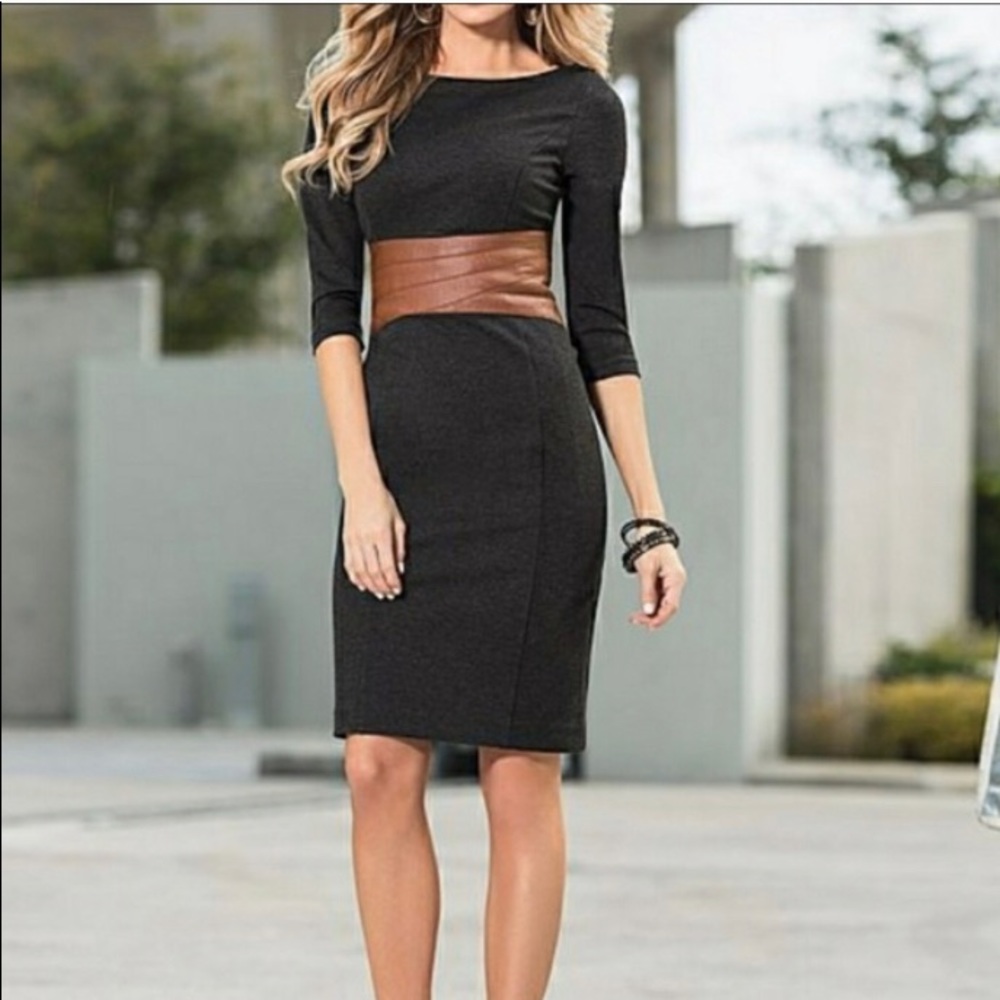 US size 2 Venus dress with faux leather accent.
